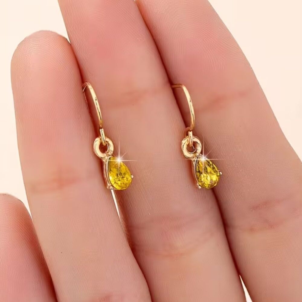 Yellow Teardrop Zirconia Crystal Drop Earrings Gold Dangle Gemstone Pendant Chrm